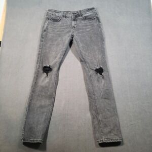 HT Denim Skinny Jeans Mens 30x32 Black Distressed Ripped Knee Faded Wash